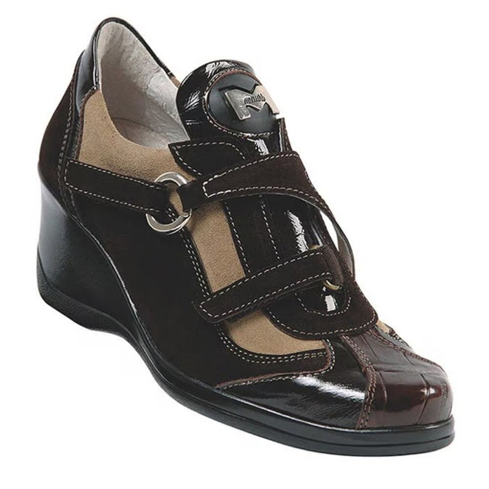 Mauri Suprema 8651 Women 9 Brown Baby Crocodile Suede Patent Leather Wedge Shoes - Picture 12 of 16